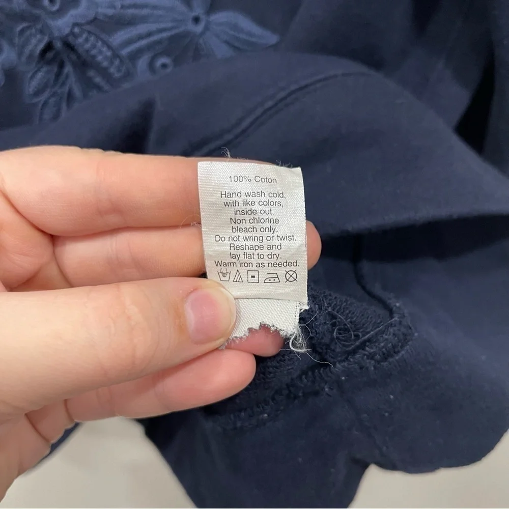 J. Crew Navy Cotton Embroidered Floral Sweatshirt Small